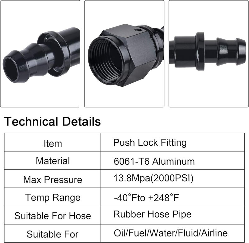 ESPEEDER SYKRSS 6AN 90 Degree Push Lock Swivel Hose End Fitting for Rubber Fuel Line - Black (2 Pcs) - Image 3