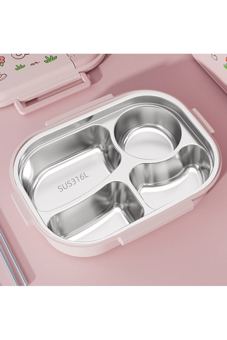 عام صندوق غداء من الستانلس ستيل 316L بتصميم طفلة لطيف (4 أقسام، سعة 1600 مل) - يشمل عيدان طعام وملعقة ووعاء شوربة من الستانلس ستيل 316، صندوق غداء عصري ومحمول للطلاب والمحترفين. - Image 2