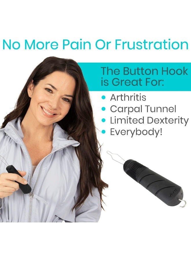 Vive Button Hook Zipper Pull Helper Dressing Aid Assist Device Tool For Arthritis Independent Living Wide Handle Grip Shirt Dress Clothes Pant Coat Snap Buttoner Dexterity Gripper Puller - Image 2