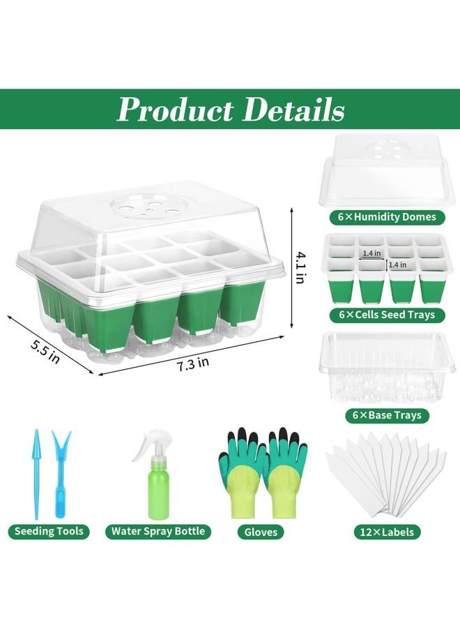 Mckanti 6 Pack Silicone Seed Starter Tray, Reusable Seed Starter Kit with Humidity Adjustable Dome, Lid and Tools for Indoor Seed Germination - Image 2