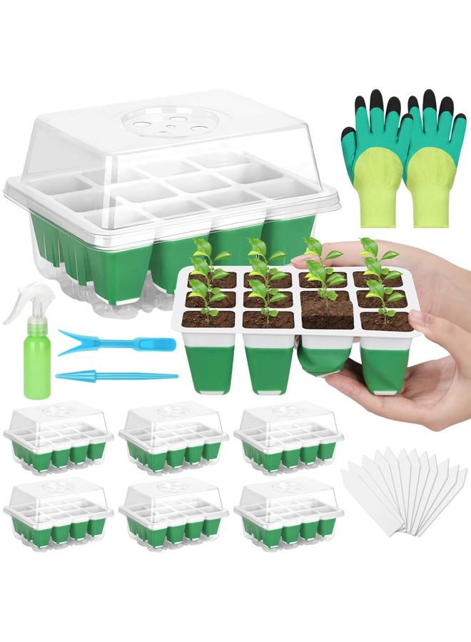 Mckanti 6 Pack Silicone Seed Starter Tray, Reusable Seed Starter Kit with Humidity Adjustable Dome, Lid and Tools for Indoor Seed Germination - Image 1