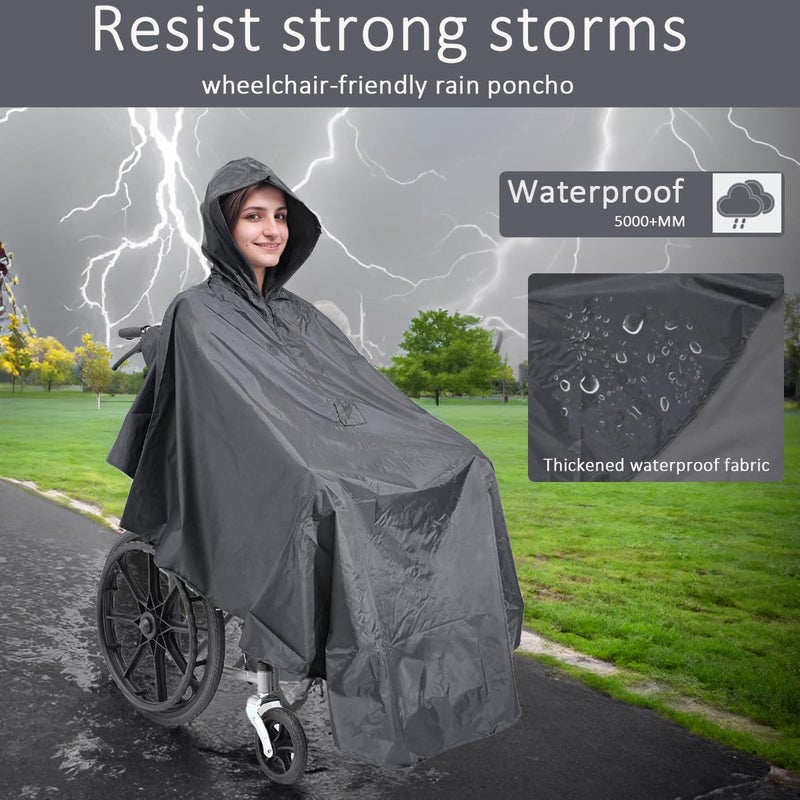 Fonakei Wheelchair poncho wheelchair cover Lightweight, Breathable & Waterproof Wheelchair RainCape Universal Fit, Mobility Scooter & Electric Wheelchair Poncho Full Body Coverage for Adults Reusable (Black) - Image 4