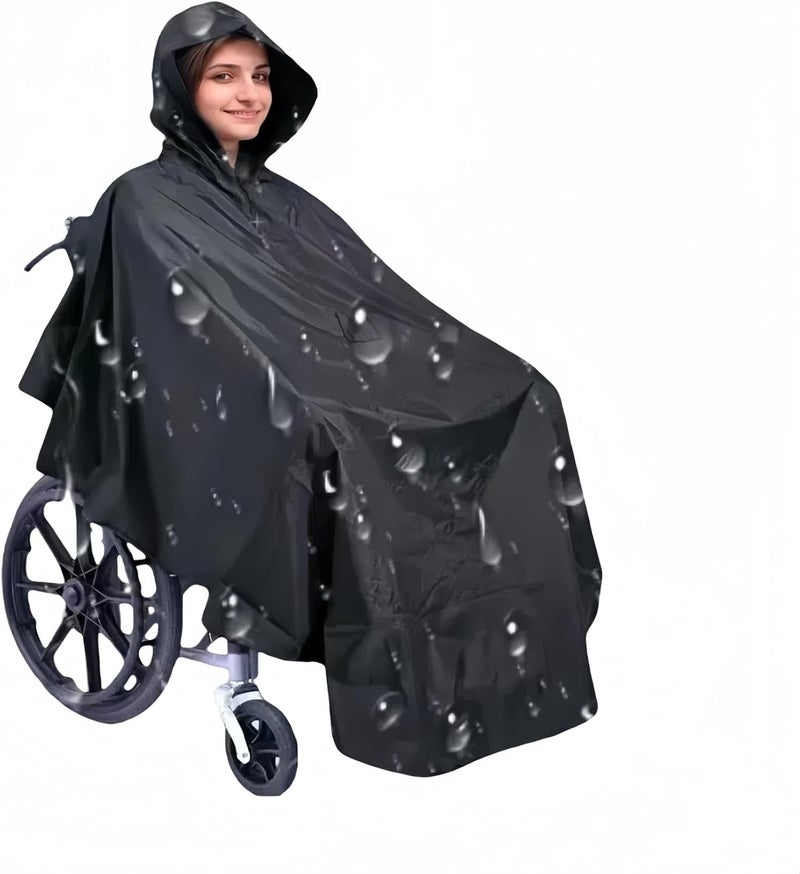 Fonakei Wheelchair poncho wheelchair cover Lightweight, Breathable & Waterproof Wheelchair RainCape Universal Fit, Mobility Scooter & Electric Wheelchair Poncho Full Body Coverage for Adults Reusable (Black) - Image 1