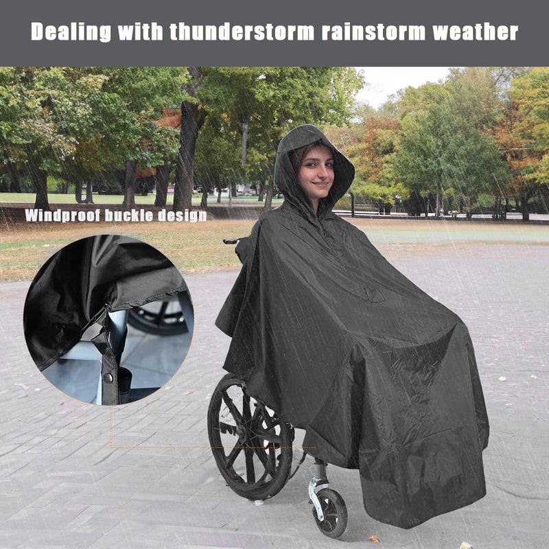 Fonakei Wheelchair poncho wheelchair cover Lightweight, Breathable & Waterproof Wheelchair RainCape Universal Fit, Mobility Scooter & Electric Wheelchair Poncho Full Body Coverage for Adults Reusable (Black) - Image 2