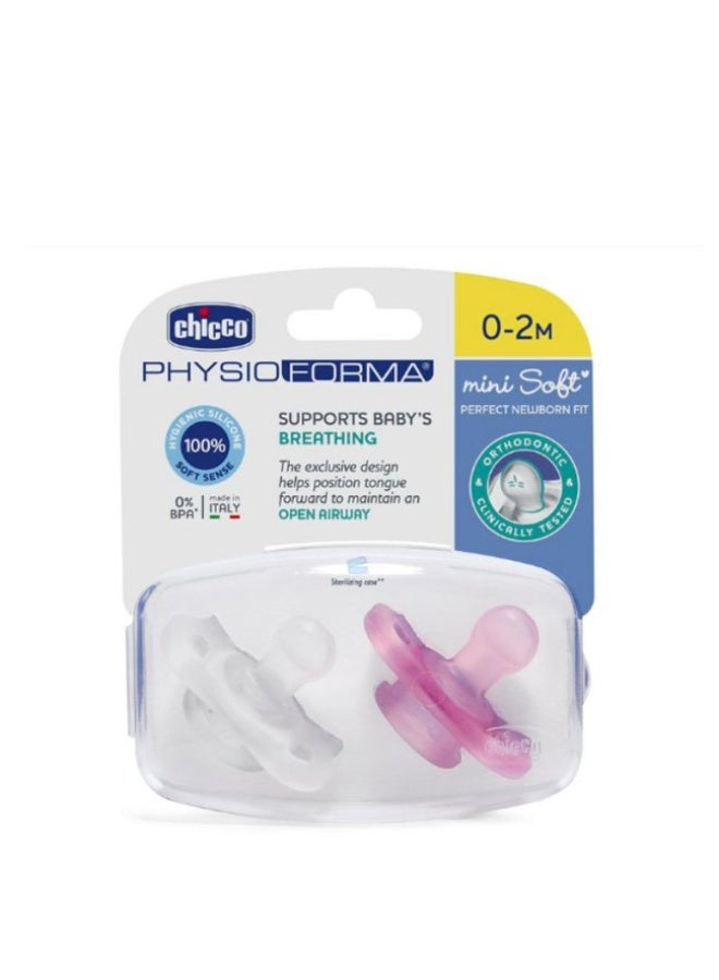 Chicco Physio Soft Forma Mini Silicone Soother 0-2M Pink 2units - Image 1