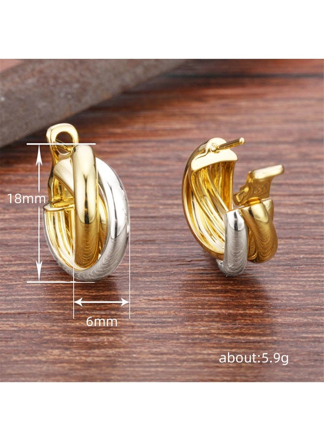 Silver and Gold Triple Hoops Earrings for Women, Twist Braided Trendy Two Tone Hoop Chunky Gold Fashion Earrings Gift - Image 2