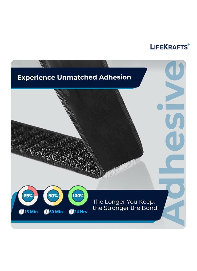 Lifekrafts - Lifekrafts Self Adhesive Hook Tape & Self Adhesive Loop Tape for Stationary, Pictures, Tools, Household Purposes, Schools and Office (5M*25mm Hook & Loop Tape, Black Color) - Image 1