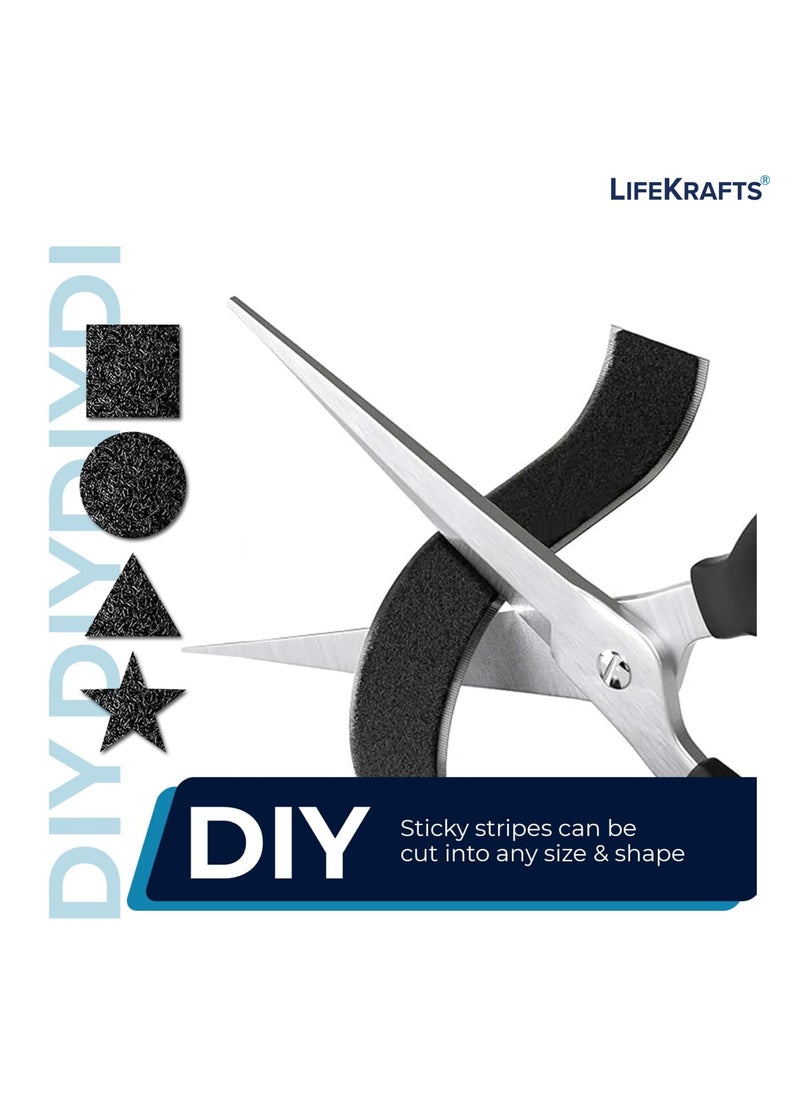 Lifekrafts - Lifekrafts Self Adhesive Hook Tape & Self Adhesive Loop Tape for Stationary, Pictures, Tools, Household Purposes, Schools and Office (5M*25mm Hook & Loop Tape, Black Color) - Image 1