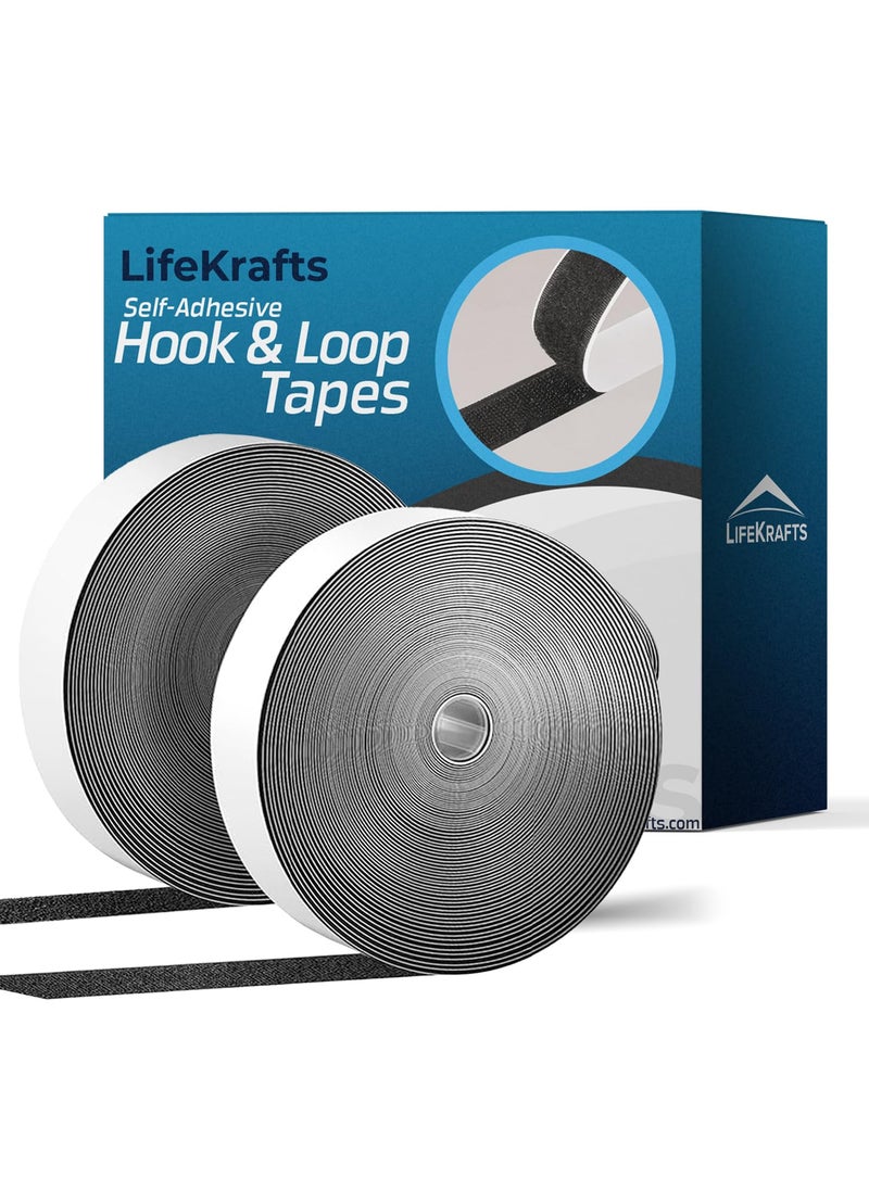 Lifekrafts - Lifekrafts Self Adhesive Hook Tape & Self Adhesive Loop Tape for Stationary, Pictures, Tools, Household Purposes, Schools and Office (5M*25mm Hook & Loop Tape, Black Color) - Image 1