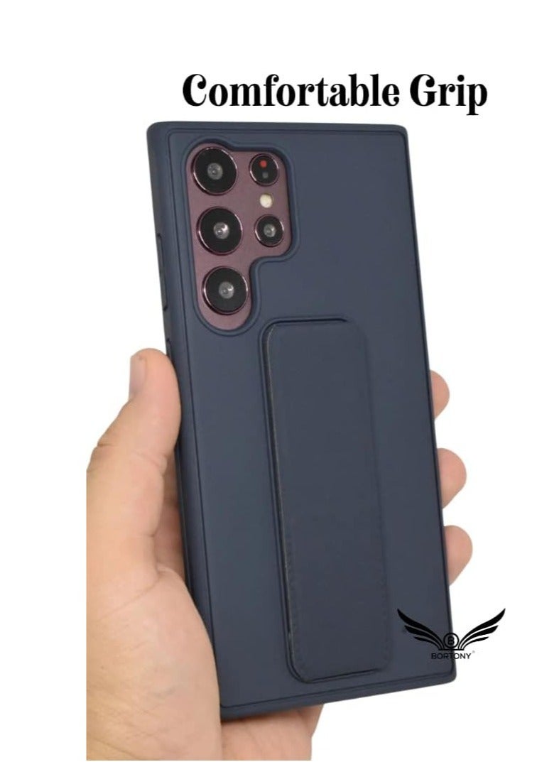 إلترازون Galaxy S23 Ultra Case Fully Covered With Finger Grip Stand Holder Anti Slip Shockproof Protective Case Cover For Samsung Galaxy S23 Ultra 5G (Mid Night Blue) - Image 3