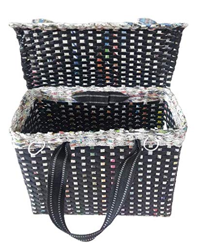 Paperus Paperus Sonas Creation Large Carry Bag with LidCover Picnic Basket Lunch Bag Tiffin Basket Handbag for Lunch Box Water Bottle EcoFriendly Handmade of Paper Ropes H 11 L 14 B 7 Inch Black - Image 3