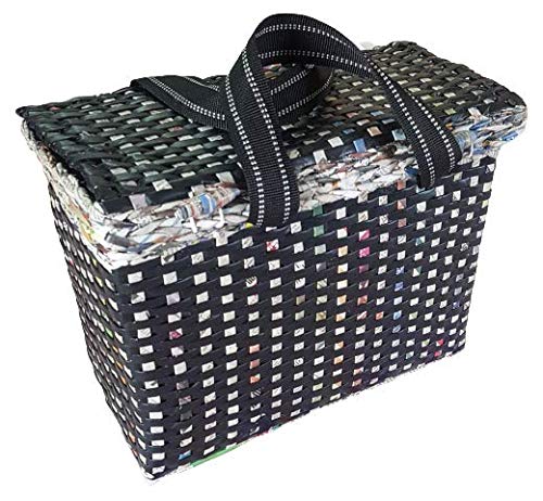 Paperus Paperus Sonas Creation Large Carry Bag with LidCover Picnic Basket Lunch Bag Tiffin Basket Handbag for Lunch Box Water Bottle EcoFriendly Handmade of Paper Ropes H 11 L 14 B 7 Inch Black - Image 1