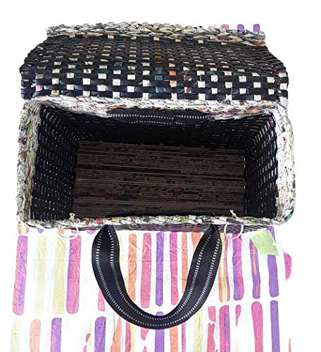 Paperus Paperus Sonas Creation Large Carry Bag with LidCover Picnic Basket Lunch Bag Tiffin Basket Handbag for Lunch Box Water Bottle EcoFriendly Handmade of Paper Ropes H 11 L 14 B 7 Inch Black - Image 4