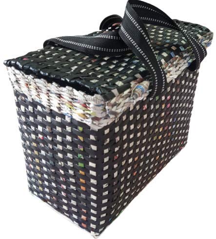 Paperus Paperus Sonas Creation Large Carry Bag with LidCover Picnic Basket Lunch Bag Tiffin Basket Handbag for Lunch Box Water Bottle EcoFriendly Handmade of Paper Ropes H 11 L 14 B 7 Inch Black - Image 5