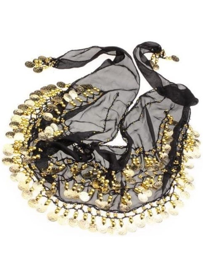 The Turkish Emporium Eastern Elements Belly Dance Hip Scarf, Black Gold Coin Belt - Image 1