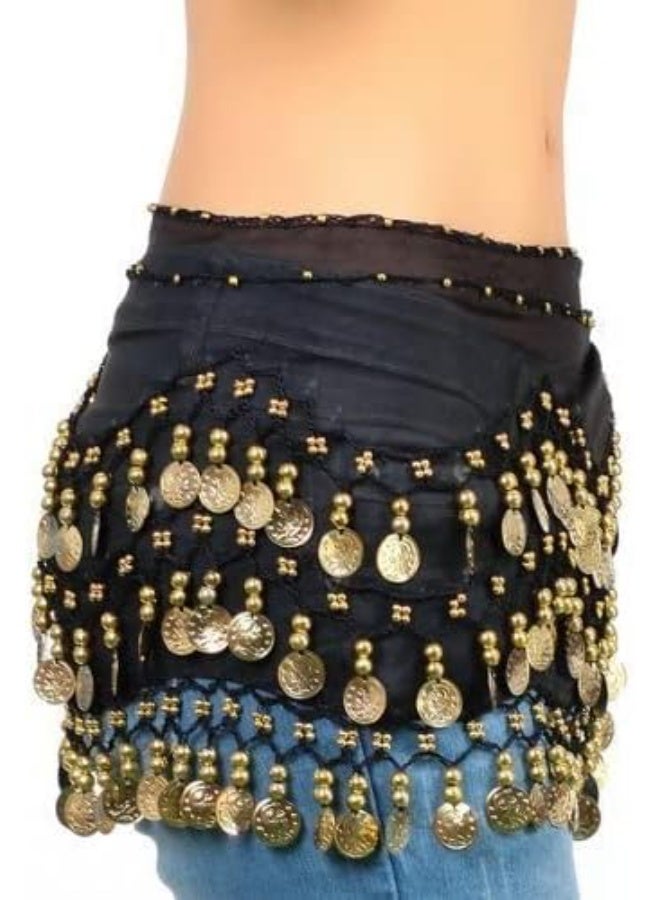 The Turkish Emporium Eastern Elements Belly Dance Hip Scarf, Black Gold Coin Belt - Image 3