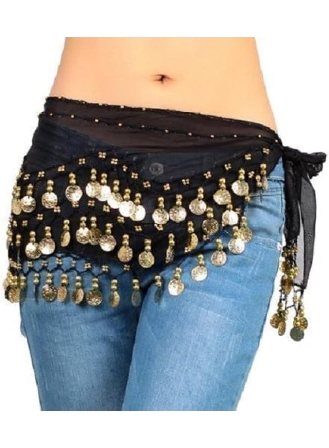 The Turkish Emporium Eastern Elements Belly Dance Hip Scarf, Black Gold Coin Belt - Image 2
