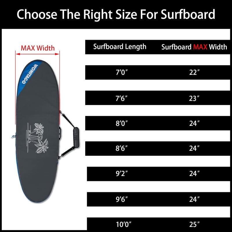 WONITAGO Surfboard Travel Bag, Stand-up Paddle Board Carrying Bags, Surf Cover Wear-Resistant and Lightweight Size 7'0, 7'6, 8'0, 8'6, 9'2, 9'6, 10'0 - Image 5