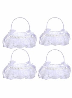 Generic Vintage White Flower Girl Baskets - Set of 4 Rustic Jute & Lace Wedding Decor for Parties and Events  - Image 1