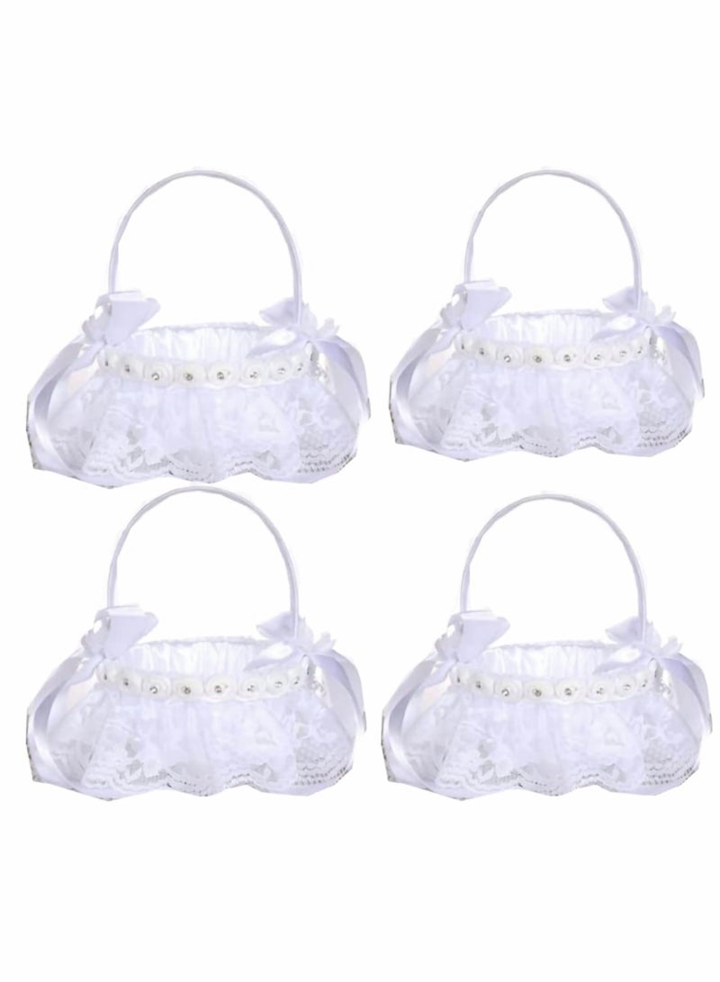 Vintage White Flower Girl Baskets - Set of 4 Rustic Jute & Lace Wedding Decor for Parties and Events  - Image 1