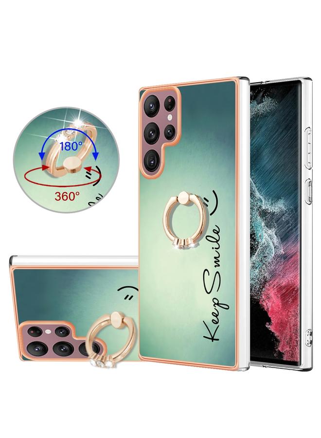 اس-توب جراب لهاتف Samsung Galaxy S22 Ultra 5G مطلي بالكهرباء من الجانبين مع حامل حلقي - Image 1