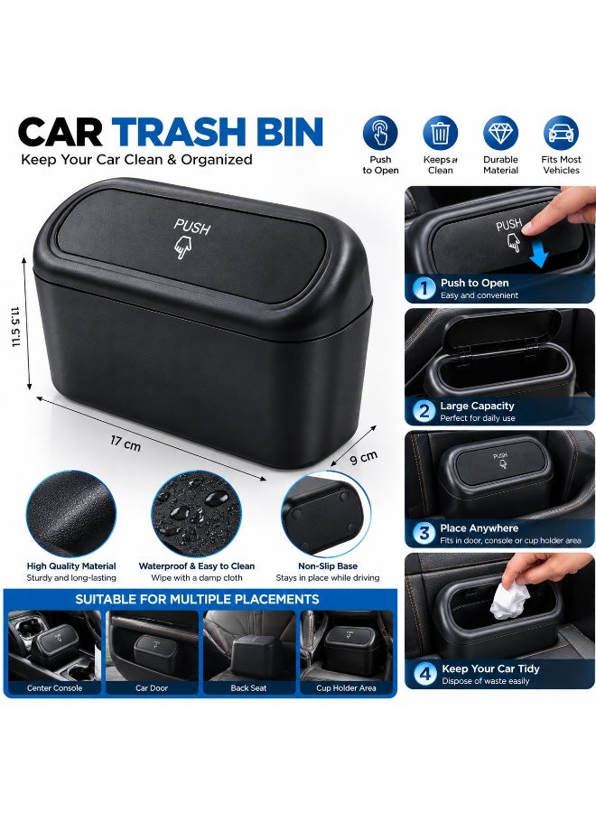 Alayjah Car Trash Bin with Push Lid, Compact Mini Car Garbage Can, Leakproof & Easy to Clean, Portable Auto Waste Bin for Center Console, Door Pocket, Cup Holder & Back Seat 40100200 - Image 2