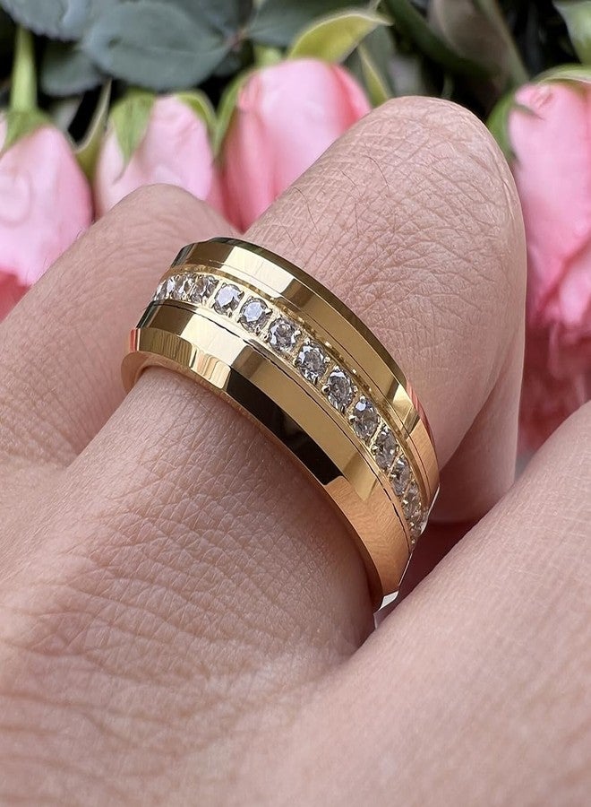 TUTISS 8mm Silver/Black/Gold Tungsten Rings for Men Women Couple Eternity Anniversary Engagement Wedding Bands Fashion Jewelry CZ Stone Inlay Beveled Polished Shiny Comfort Fit, 10.5 mm, Metal, No - Image 5