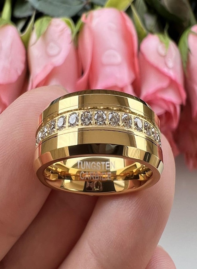 TUTISS 8mm Silver/Black/Gold Tungsten Rings for Men Women Couple Eternity Anniversary Engagement Wedding Bands Fashion Jewelry CZ Stone Inlay Beveled Polished Shiny Comfort Fit, 10.5 mm, Metal, No - Image 3