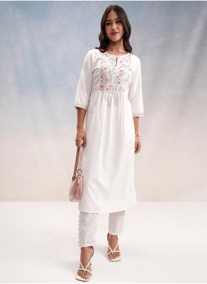 Vishudh - Floral Embroidered A-Line Kurta by Styli - Image 1