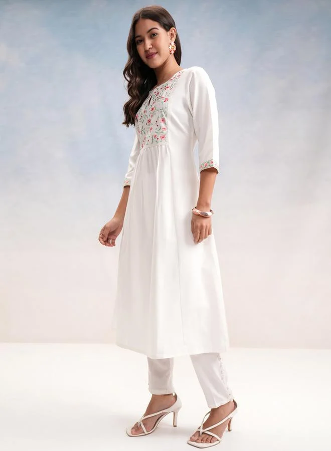 Vishudh Floral Embroidered A-Line Kurta by Styli