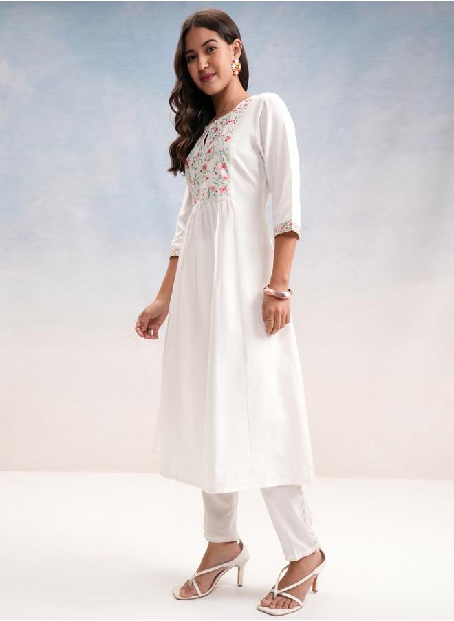 Vishudh - Floral Embroidered A-Line Kurta by Styli - Image 1