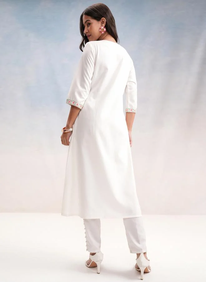 Vishudh Floral Embroidered A-Line Kurta by Styli