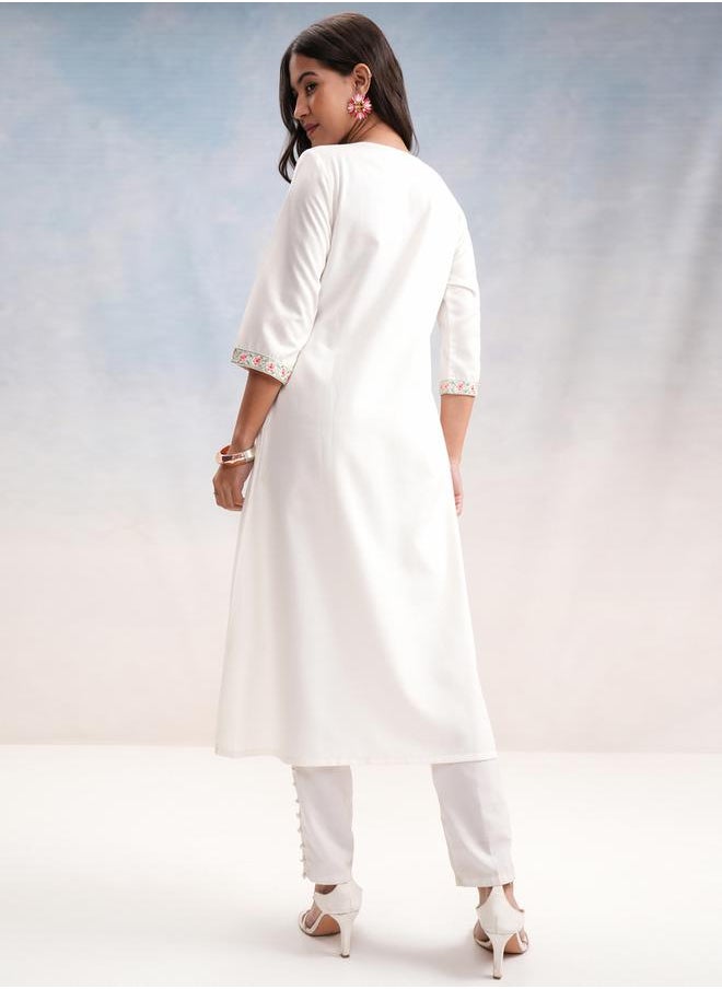 Vishudh - Floral Embroidered A-Line Kurta by Styli - Image 1