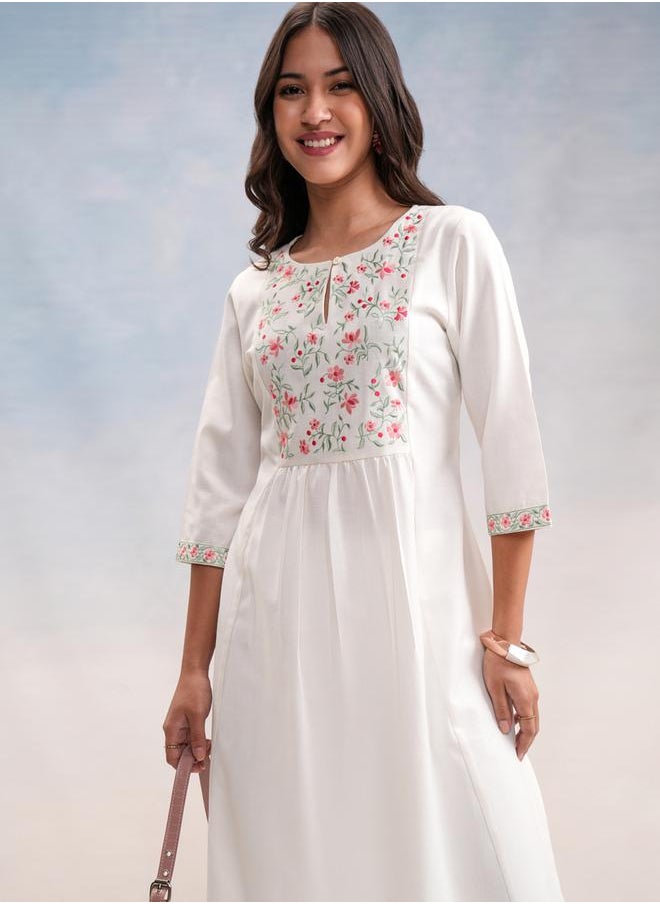 Vishudh - Floral Embroidered A-Line Kurta by Styli - Image 1