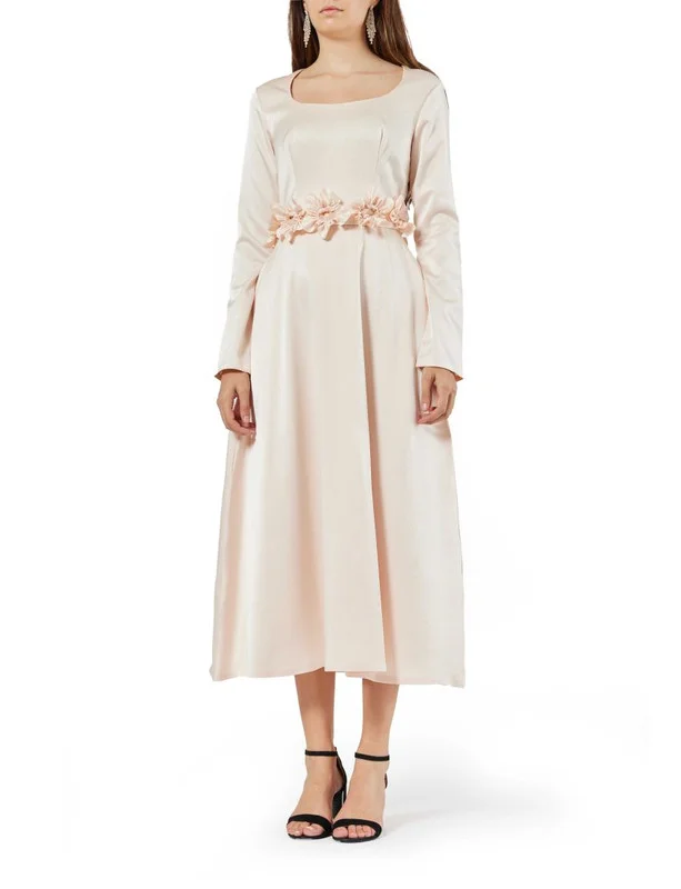 Amri 3D Floral Applique Long Sleeve Midi Dress