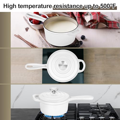 Leonyo Enameled Cast Iron Sauce Pan with Lid, Leonyo 1 Quart Saucepan with Lid, Heavy Duty Cast Iron Pot Kitchen Cookware for All Cooktops Cooking Pasta Sauce, Soup, Milk - Up to 500°F & 4.4Lbs, White - Image 4