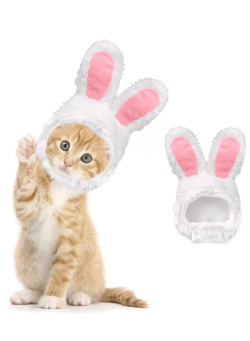 erorex Cute Cat Hat,Adjustable Headwear for Small Kitten Puppy,Cat and Dog Party Costume,Cartoon Pet Plush Hat,For Halloween Christmas Easter Accessories (white rabbit) - Image 1