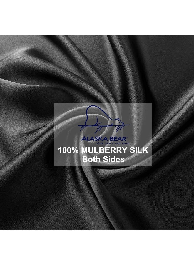 ALASKA BEAR Silk Pillowcase for Hair and Skin Beauty Sleep 100 Real Mulberry Silk Anti-Aging Pillow Slip Case Cover, Queen (1pc, Black) - Image 4