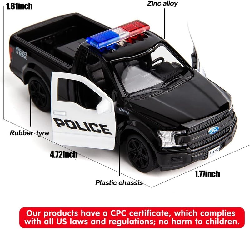BDTCTK Globally trusted affordable quality 1/36 Scale Compatible for Ford F150 Pickup Truck Police Car Model, Zinc Alloy Die-Cast Pull Back Vehicles Kid Toys for Boy Girl Gift (Black) Field tested quality - Image 2
