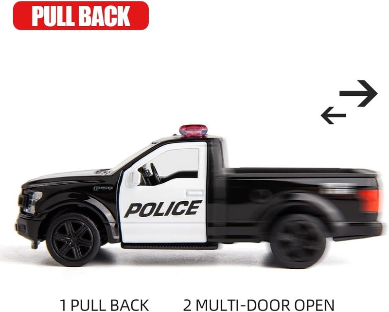 BDTCTK Globally trusted affordable quality 1/36 Scale Compatible for Ford F150 Pickup Truck Police Car Model, Zinc Alloy Die-Cast Pull Back Vehicles Kid Toys for Boy Girl Gift (Black) Field tested quality - Image 4