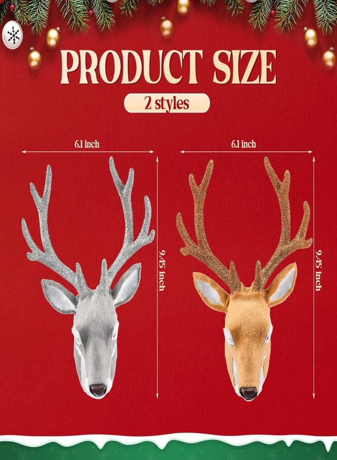 Arrowbash مجموعة من قطعتين من دمى الأيل المحشوة من Arrowbash، مقاس 13 بوصة، تُعلق على الحائط، رأس حيوان محنط محشو، لتزيين جدران المنزل في عيد الميلاد، للبالغين (رأس الأيل). - Image 2