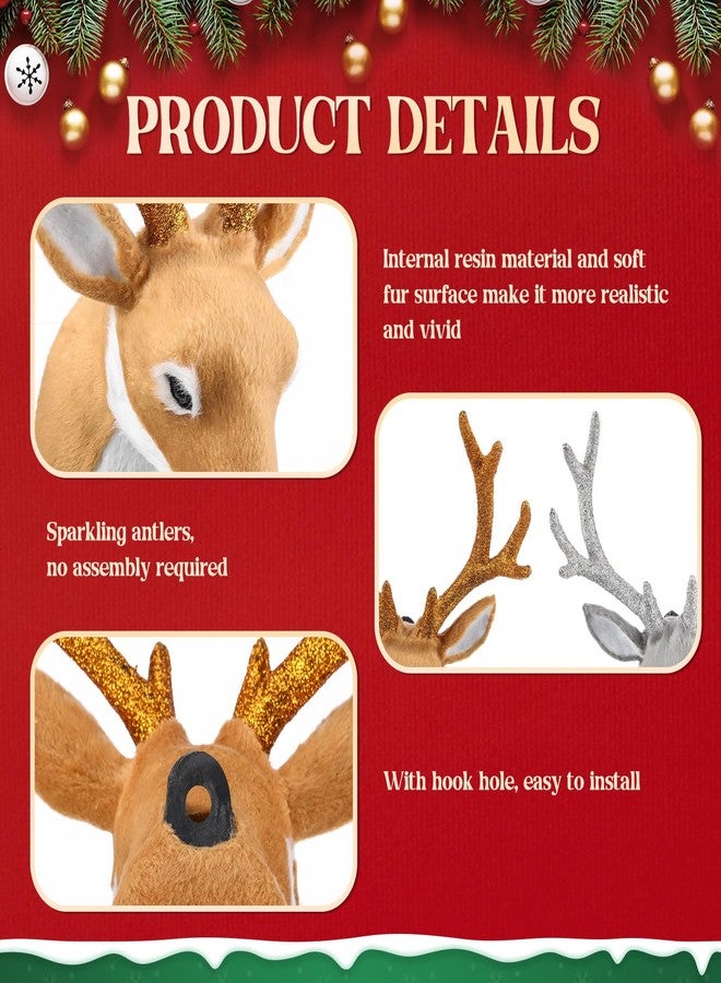 Arrowbash مجموعة من قطعتين من دمى الأيل المحشوة من Arrowbash، مقاس 13 بوصة، تُعلق على الحائط، رأس حيوان محنط محشو، لتزيين جدران المنزل في عيد الميلاد، للبالغين (رأس الأيل). - Image 3