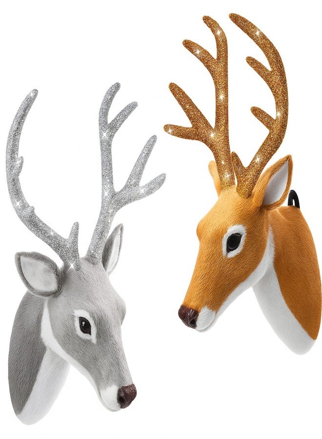 Arrowbash مجموعة من قطعتين من دمى الأيل المحشوة من Arrowbash، مقاس 13 بوصة، تُعلق على الحائط، رأس حيوان محنط محشو، لتزيين جدران المنزل في عيد الميلاد، للبالغين (رأس الأيل). - Image 1
