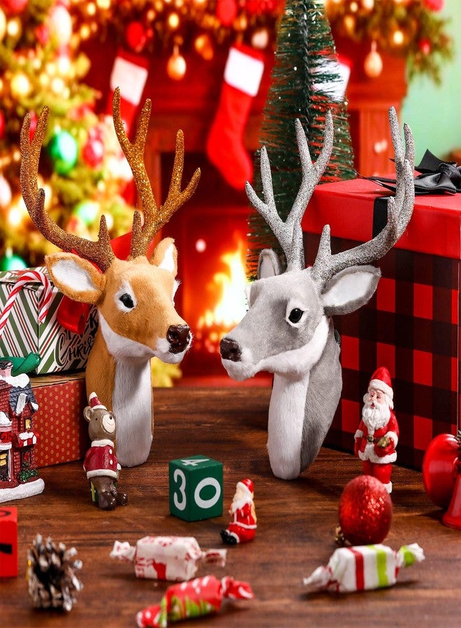 Arrowbash مجموعة من قطعتين من دمى الأيل المحشوة من Arrowbash، مقاس 13 بوصة، تُعلق على الحائط، رأس حيوان محنط محشو، لتزيين جدران المنزل في عيد الميلاد، للبالغين (رأس الأيل). - Image 4