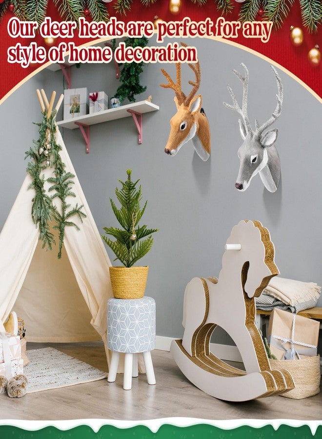 Arrowbash مجموعة من قطعتين من دمى الأيل المحشوة من Arrowbash، مقاس 13 بوصة، تُعلق على الحائط، رأس حيوان محنط محشو، لتزيين جدران المنزل في عيد الميلاد، للبالغين (رأس الأيل). - Image 5