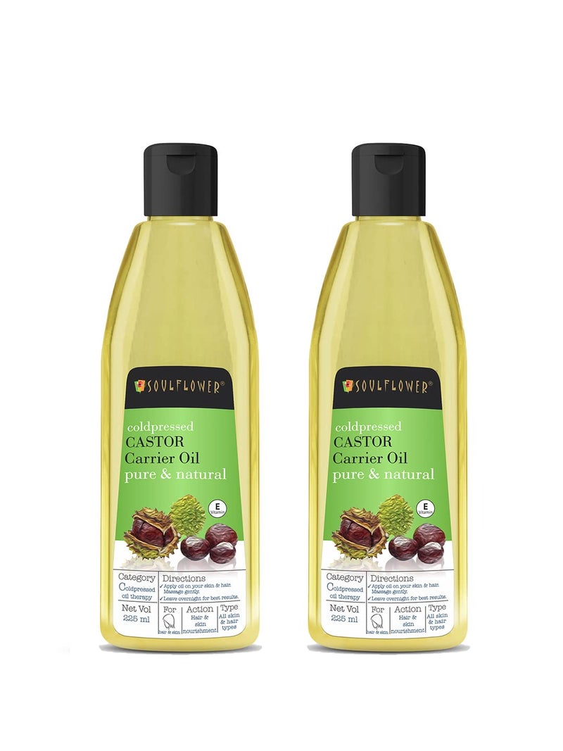 Soulflower Soulflower Castor Oil for Hair Growth Hair Fall Control Moisturizing Skin Nourishment 100 Pure Natural Cold Pressed Ecocert Cosmos Organic Certified Pack of 2 225ml Each - Image 1