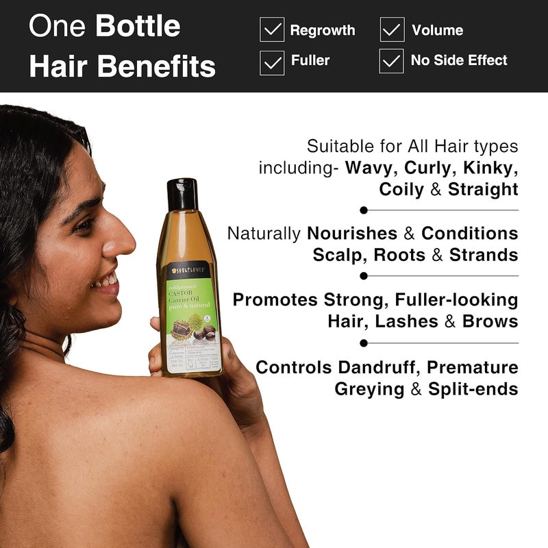 Soulflower Soulflower Castor Oil for Hair Growth Hair Fall Control Moisturizing Skin Nourishment 100 Pure Natural Cold Pressed Ecocert Cosmos Organic Certified Pack of 2 225ml Each - Image 4