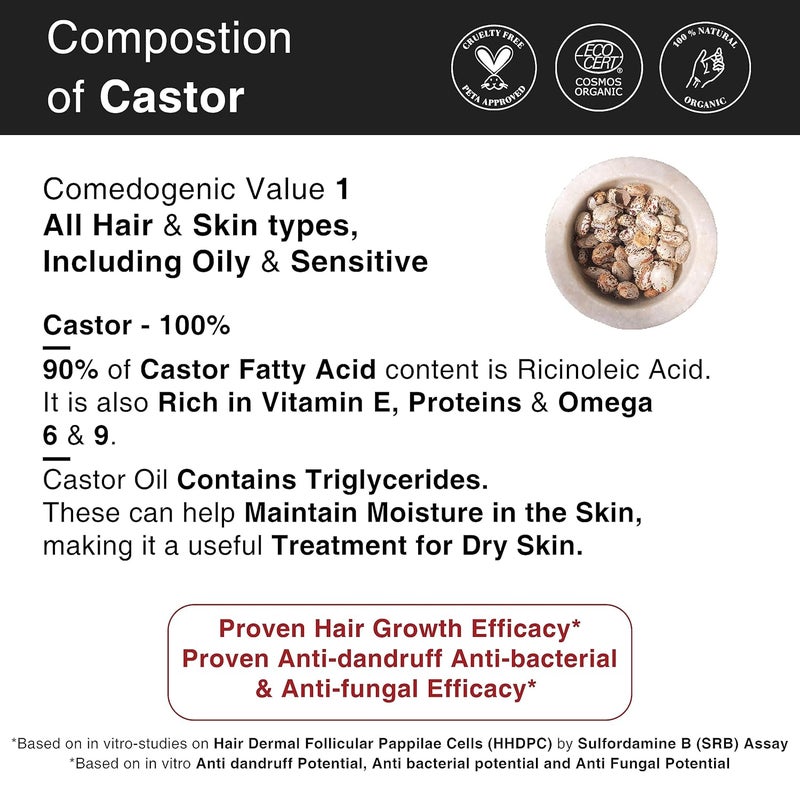 Soulflower Soulflower Castor Oil for Hair Growth Hair Fall Control Moisturizing Skin Nourishment 100 Pure Natural Cold Pressed Ecocert Cosmos Organic Certified Pack of 2 225ml Each - Image 2