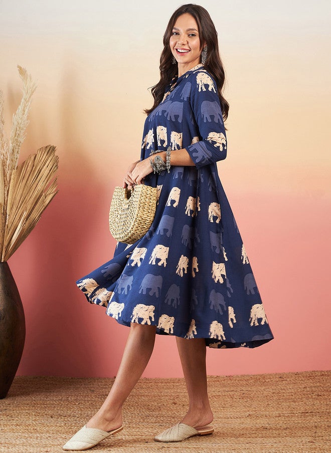 InWeave Conversational Printed Fit & Flare Dress for Women - Image 5