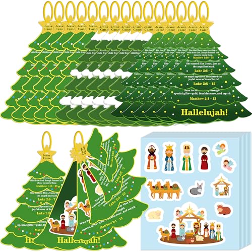 Renbuzhu 27Sets Christmas Crafts Nativity DIY Christmas Tree Stickers Play Set VBS Religious Scene Jesus Story Christian Storytelling Kit Church Decor - Image 1